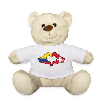 Colombia Switzerland Flag Hands Heart Shape Used - Teddy Bear - white - Front