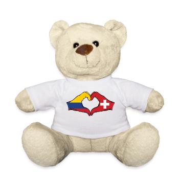 Colombia Switzerland Flag Hands Heart Shape - Teddy Bear - white - Front
