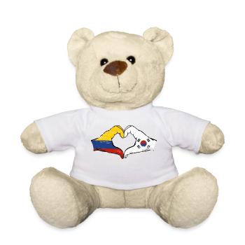 Colombia South Korea flag hands heart shape used - Teddy Bear - white - Front