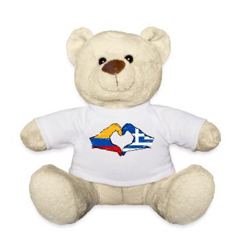 Colombie Grèce Drapeau Mains Coeur Forme Utilisé - Nounours - blanc - Devant