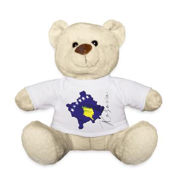 Drapeau du Kosovo sur la carte du Kosovo XK - Nounours - blanc - Devant