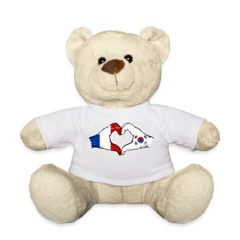France Corée du Sud Drapeau Mains Coeur Forme Utilisé - Nounours - blanc - Devant