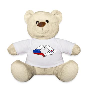 Russie Corée du Sud drapeau mains forme coeur utilisé - Nounours - blanc - Devant