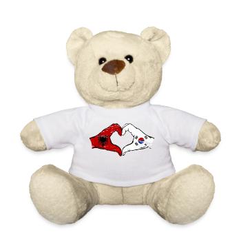 Albanie Corée du Sud Drapeau Mains Coeur Forme Utilisé - Nounours - blanc - Devant