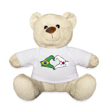 Brazil South Korea flag hands heart shape used - Teddy Bear - white - Front