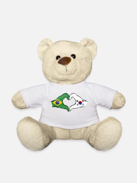 Brasilien Südkorea Flagge Hände Herzform used - Teddy - Weiß