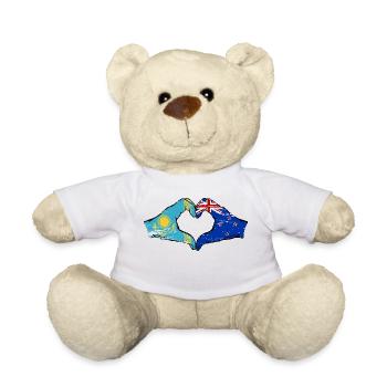 Kazakhstan New Zealand flag hands heart shape used - Teddy Bear - white - Front