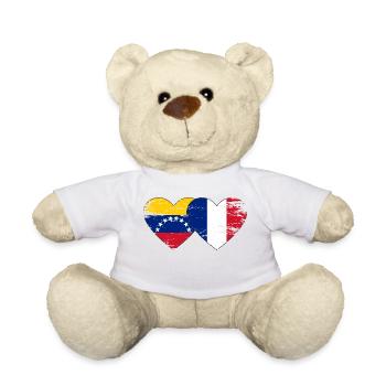 Venezuela France Flag Hands Heart Shape Used - Teddy Bear - white - Front