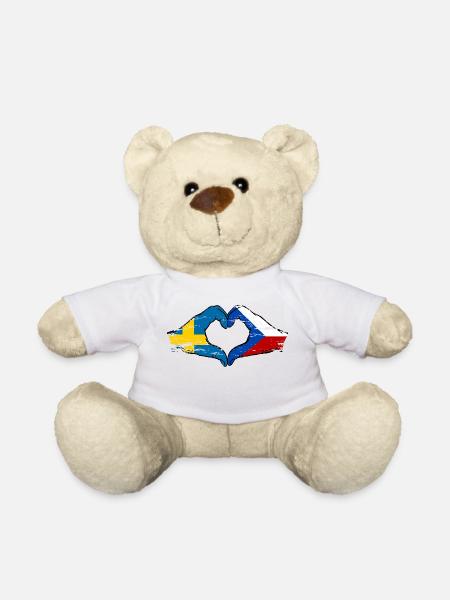 Schweden Tschechien Flagge Hände Herzform used - Teddy - Weiß
