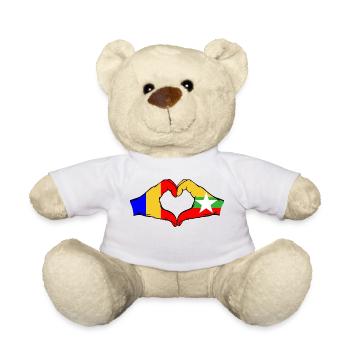 Roumanie Myanmar Drapeau Mains Coeur Forme - Nounours - blanc - Devant
