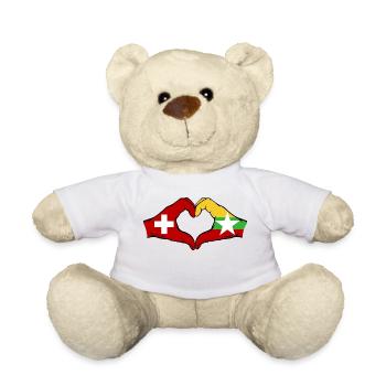 Suisse Myanmar Drapeau Mains Coeur Forme - Nounours - blanc - Devant