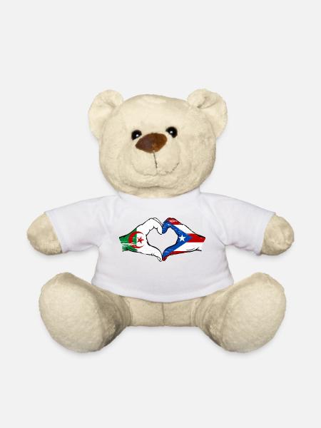 Algérie Porto Rico Drapeau Mains Coeur Forme Utilisé - Nounours - blanc