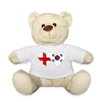 England Südkorea Flagge Herz used - Teddy - Weiß - Vorne