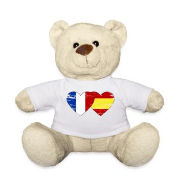 France Espagne Drapeau Mains Coeur Forme Utilisé - Nounours - blanc - Devant