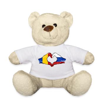 Roumanie Russie Drapeau Mains Coeur Forme Utilisé - Nounours - blanc - Devant