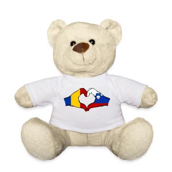 Roumanie Slovénie Drapeau Mains Coeur Forme - Nounours - blanc - Devant