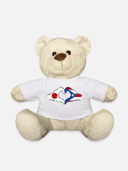 Japan Puerto Rico Flag Hands Heart Shape - Teddy Bear - white