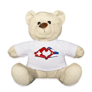 Switzerland Cuba Flag Hands Heart Shape Used - Teddy Bear - white - Front