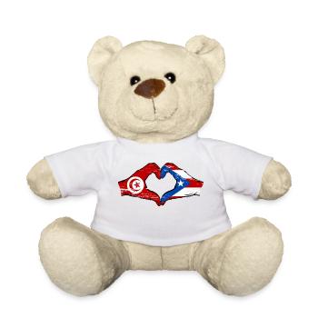Tunisia Puerto Rico Flag Hands Heart Shape Used - Teddy Bear - white - Front