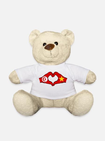 Tunisie Vietnam Drapeau Mains Coeur Forme - Nounours - blanc