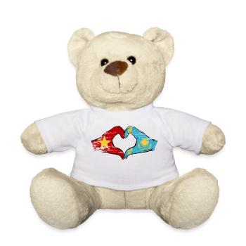 Vietnam Kazakhstan Flag Hands Heart Shape Used - Teddy Bear - white - Front