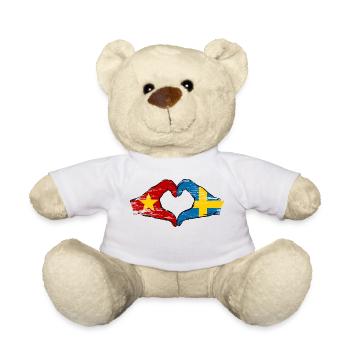Vietnam Sweden Flag Hands Heart Shape Used - Teddy Bear - white - Front