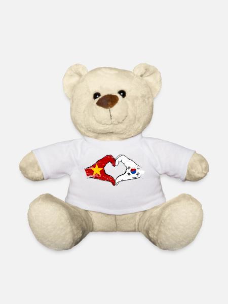 Vietnam Corée du Sud Drapeau Mains Coeur Forme Utilisé - Nounours - blanc