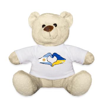 Argentina Ukraine Flag Hands Heart Shape Used - Teddy Bear - white - Front