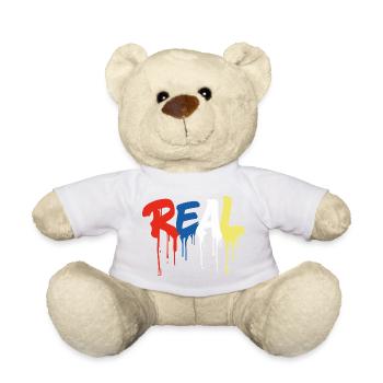 Style graffiti « REAL » - lettre dégoulinante colorée - Nounours - blanc - Devant