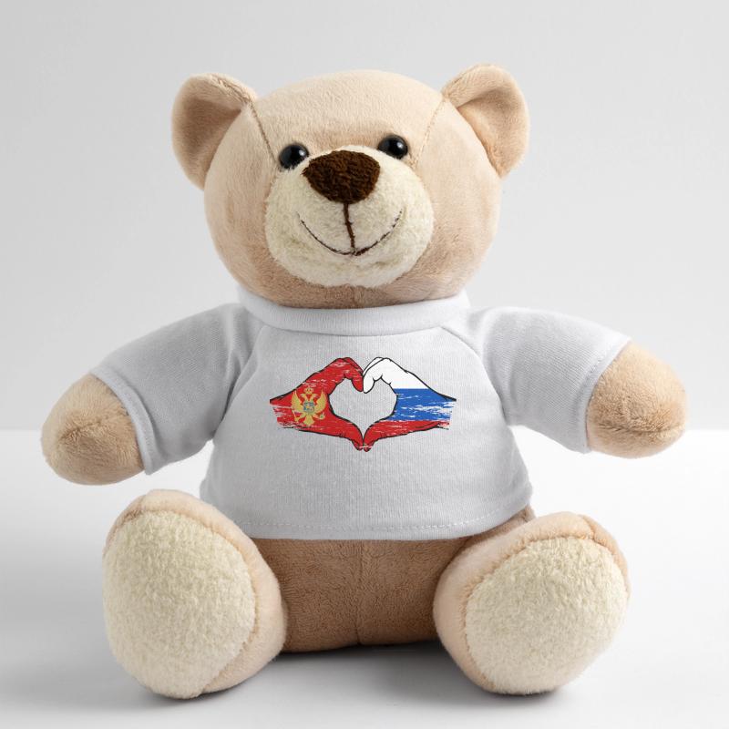 Monténégro Russie Drapeau Mains Coeur Forme Utilisé Nounours
