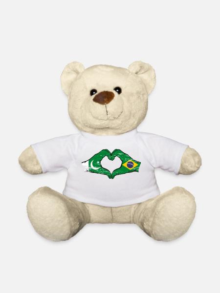 Pakistan Brésil drapeau mains forme de coeur utilisé - Nounours - blanc