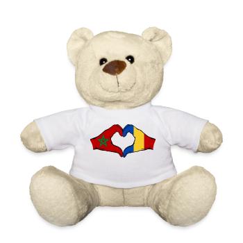 Maroc Roumanie Drapeau Mains Coeur Forme - Nounours - blanc - Devant