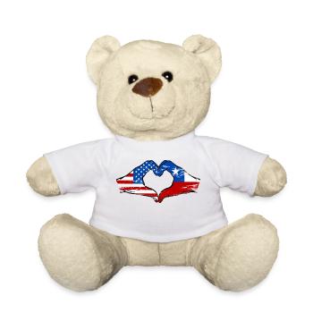 USA Chile Flag Hand Heart Shape Used - Teddy Bear - white - Front