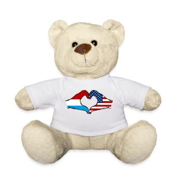 Luxembourg USA Flag Hand Heart Shape - Teddy Bear - white - Front