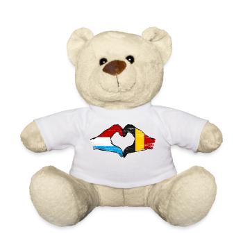Luxembourg Belgique Drapeau Mains Coeur Forme Utilisé - Nounours - blanc - Devant