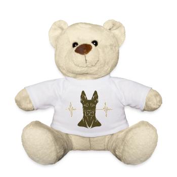 Doberman with heartbeat – gold - Teddy Bear - white - Front