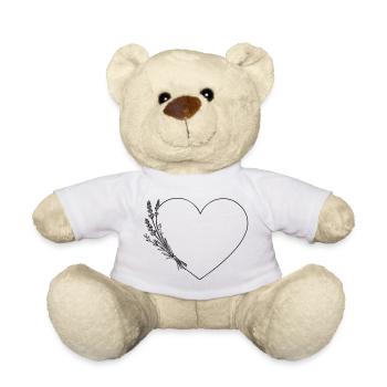 Line Art Coeur - Fleurs sauvages, Personnalisable - Nounours - blanc - Devant