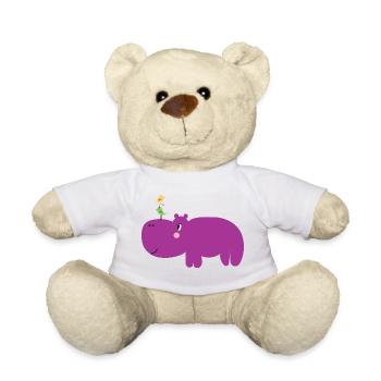 Nilpferd mit Vogelbande auf der Nase - niedlich - Teddy - Weiß - Vorne