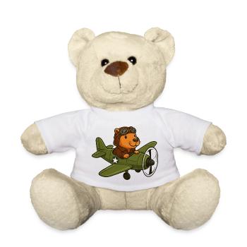 Flying Beaver Pilot in Plane - Teddy Bear - white - Front