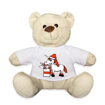 Einhorn Weihnachten Weihnachtsmann Geschenke Mütze - Teddy - Weiß - Vorne