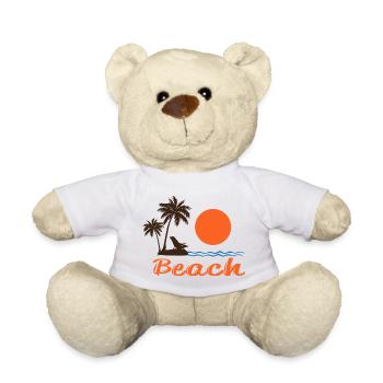 Beach Sunset with Palm Trees – Tropical Summer Design - Teddy Bear - white - Front