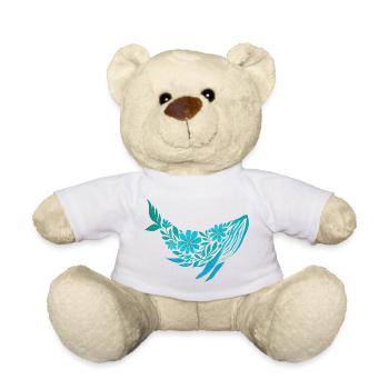 Nordic Floral - Blue Whale - Teddy Bear - white - Front