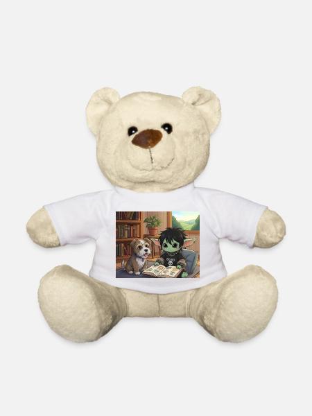 Cute fantasy book friend with dog - Teddy Bear - white