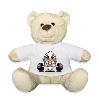 Canard fort avec haltère Fitness Workout Cartoon - Nounours - blanc - Devant