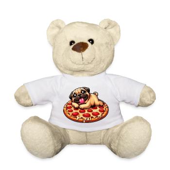 Süßer Mops mit Pizza Pizzaliebhaber Cartoon - Teddy - Weiß - Vorne