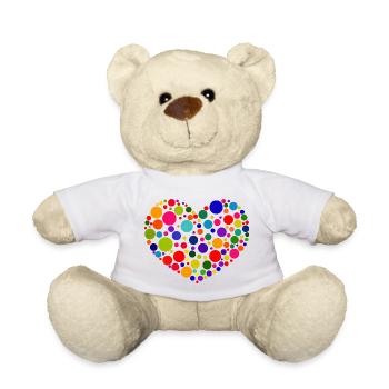 Spotty Heart T-Shirt | Bright Colourful Dots Love - Teddy Bear - white - Front