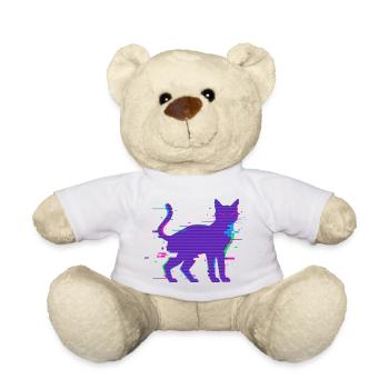 Glitch Cat Cyberpunk – Retro 90er Vaporwave - Teddy - Weiß - Vorne