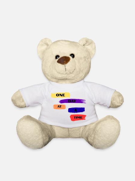 One Day At A Time Brush Quote - Teddy Bear - white