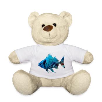 Underwater Coral Fish Diver Silhouette - Teddy Bear - white - Front