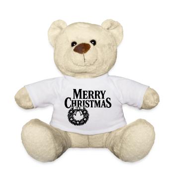 Lettres de Joyeux Noël avec couronne festive - Nounours - blanc - Devant